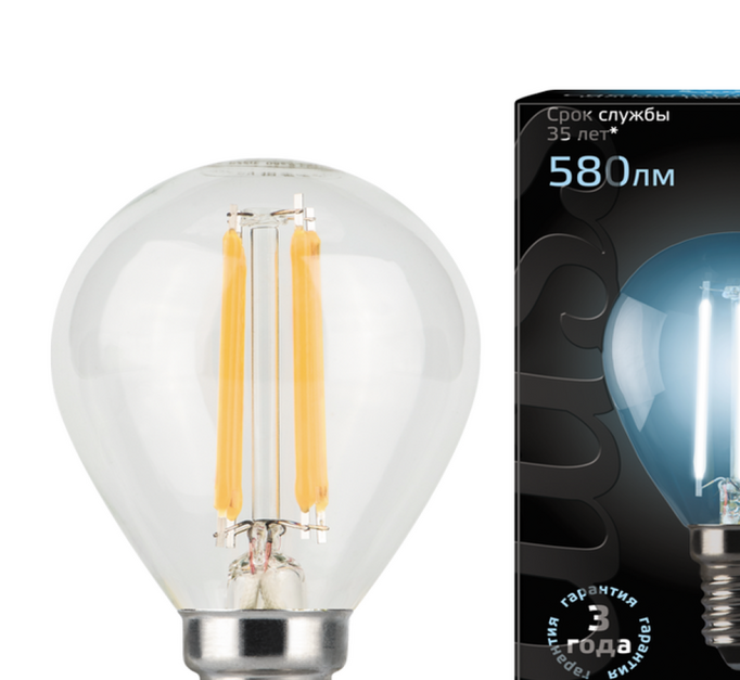 Лампа Gauss LED Filament Globe E14 7W 4100K 1 10 50 105801207