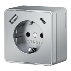 Werkel W5071706  Розетка с заземлением, шторками и USB тип A+C Gallant (серебряный)
