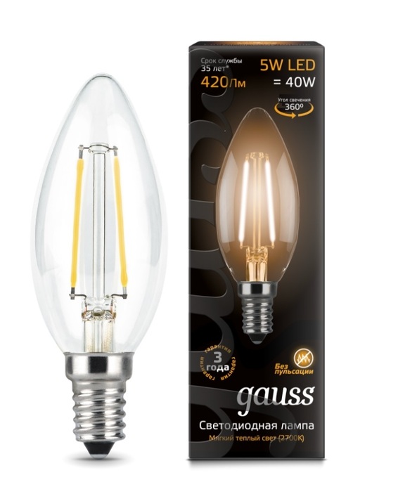 Лампа Gauss Filament Свеча E14 5W 2700К  103801105