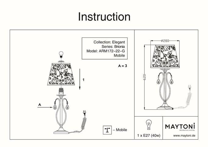 Лампа настольная MAYTONI Brionia ARM172-22-G