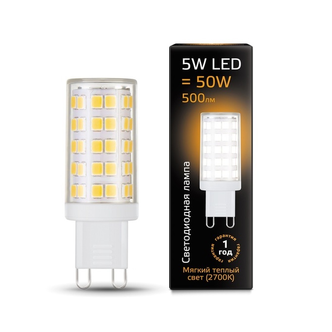 Лампа светодиодная GAUSS LED G9 5W AC185-265V 2700K керамика 107309105