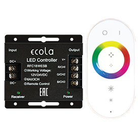 Контроллер ECOLA RFC18WESB 12V 216W(24V 432W) 18A RGB с кольцевым сен. радиопульт белый