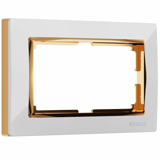 Werkel WL03-Frame-01-DBL-white-GD  Рамка для двойной розетки (белый золото)