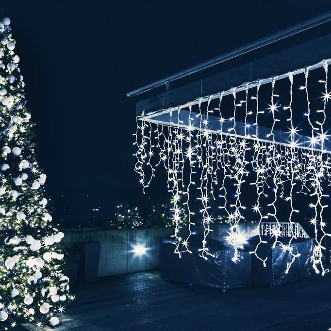EUROSVET 100-101   новогодняя гирлянда бахрома   белый с эффектом мерцания