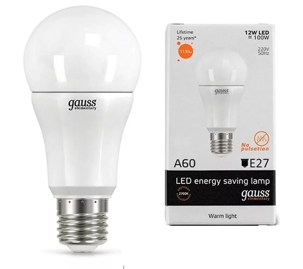 Лампа Gauss LED Elementary Globe 12W A60 E27 2700K 1 10 40 LD23212