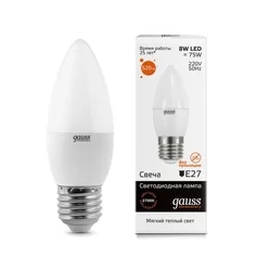 Лампа Gauss LED Elementary Candle 8W E27 2700K 1 10 50 33218