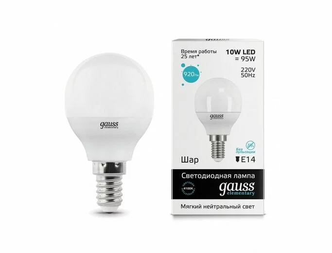 Лампа Gauss LED Elementary Globe 10W E14 4100K 1 10 100 53120