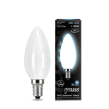 Лампа Gauss LED Filament Candle Opal 5W E14 4100K 1 10 50 103201205