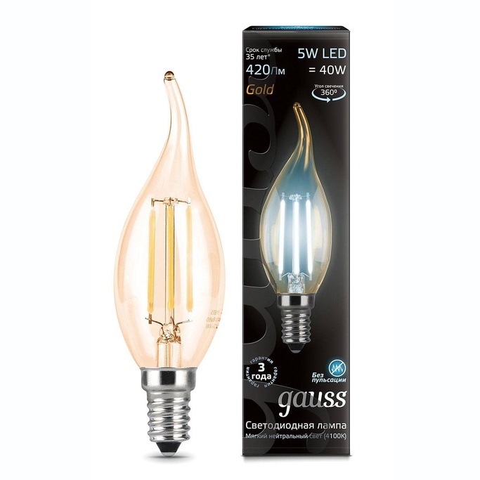 Лампа Gauss LED Filament Candle tailed E14 7W 4100K 1 10 50 104801207