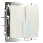 Werkel W1122113  Выключатель двухклавишный проходной с подсветкой (перламутровый рифленый)