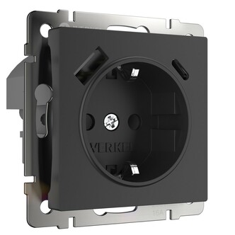 Werkel W1171708  Розетка с заземлением, шторками и USB тип A+C (черный)