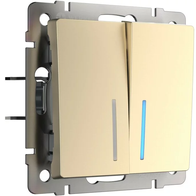 Werkel W1122111  Выключатель двухклавишный проходной с подсветкой (шампань)