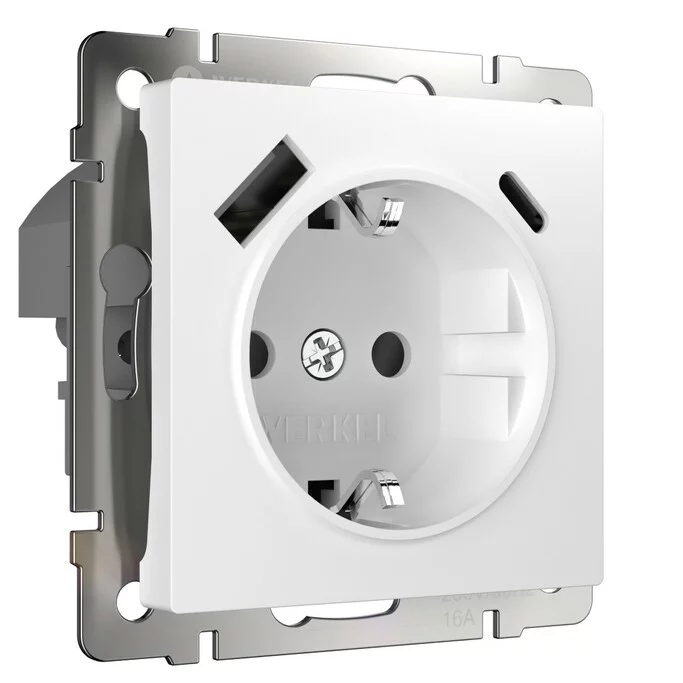 Werkel W1171701  Розетка с заземлением, шторками и USB тип A+C (белый)