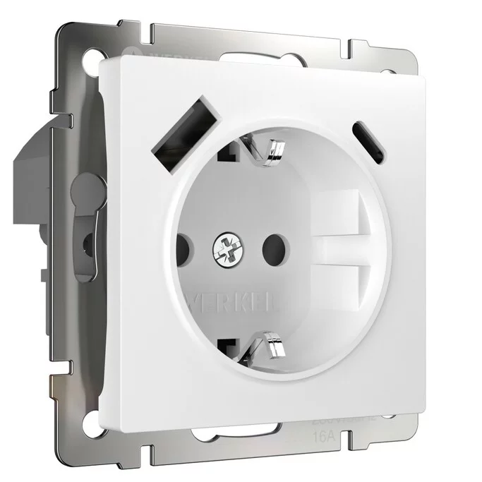 Werkel W1171701  Розетка с заземлением, шторками и USB тип A+C (белый)