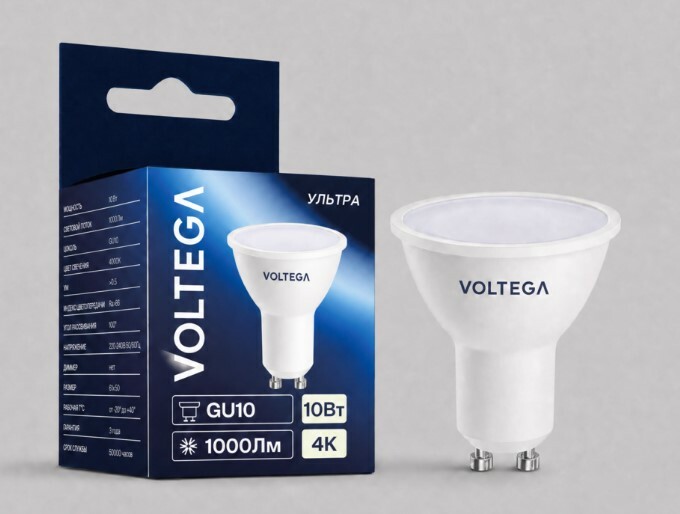 VOLTEGA Светодиодная лампа Ультра Стандарт MR16 10Вт 4000K 100° GU10 (3011)