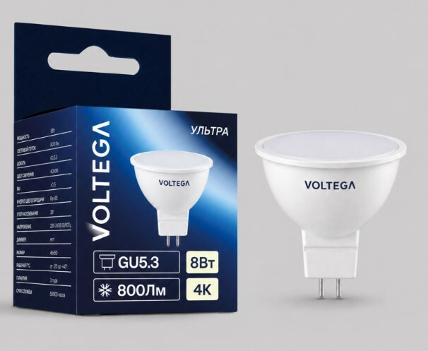 VOLTEGA Светодиодная лампа Ультра Стандарт MR16 8Вт 4000K 38° GU5.3 (3013)