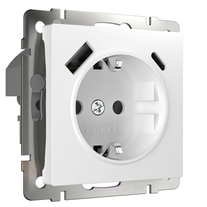 Werkel W1171701  Розетка с заземлением, шторками и USB тип A+C (белый)
