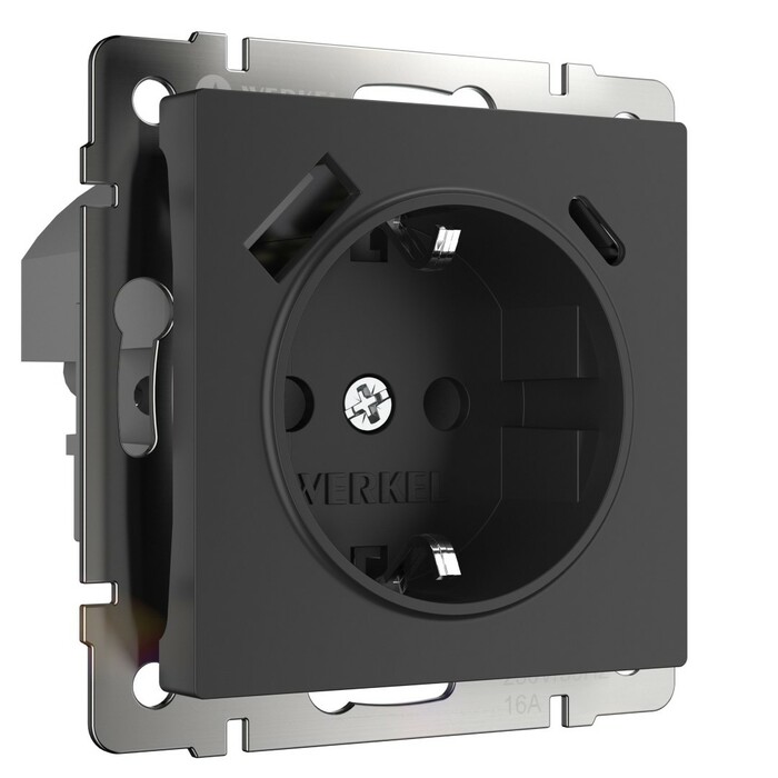 Werkel W1171708  Розетка с заземлением, шторками и USB тип A+C (черный)