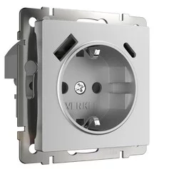 Werkel W1171765  Розетка с заземлением, шторками и USB тип A+C  (серебряный матовый)