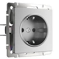 Werkel W1171165  Розетка с заземлением и шторками (серебряный матовый)