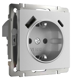 Werkel W1171765  Розетка с заземлением, шторками и USB тип A+C  (серебряный матовый)
