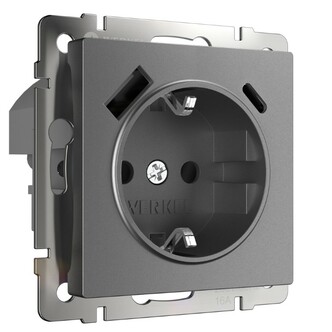 Werkel W1171764  Розетка с заземлением, шторками и USB тип A+C  (графит матовый)