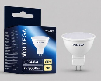 VOLTEGA Светодиодная лампа Ультра Стандарт MR16 8Вт 3000K 38° GU5.3 (3106)