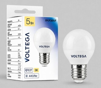 VOLTEGA Светодиодная лампа Базовая Стандарт Шар 5Вт 3000K E27 (3278)