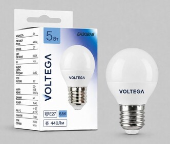 VOLTEGA Светодиодная лампа Базовая Стандарт Шар 5Вт 6500K E27 (3279)