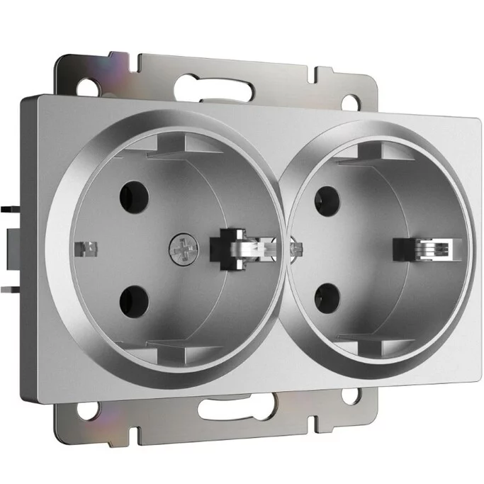 Werkel W1172065  Розетка двойная с заземлением (серебряный матовый)