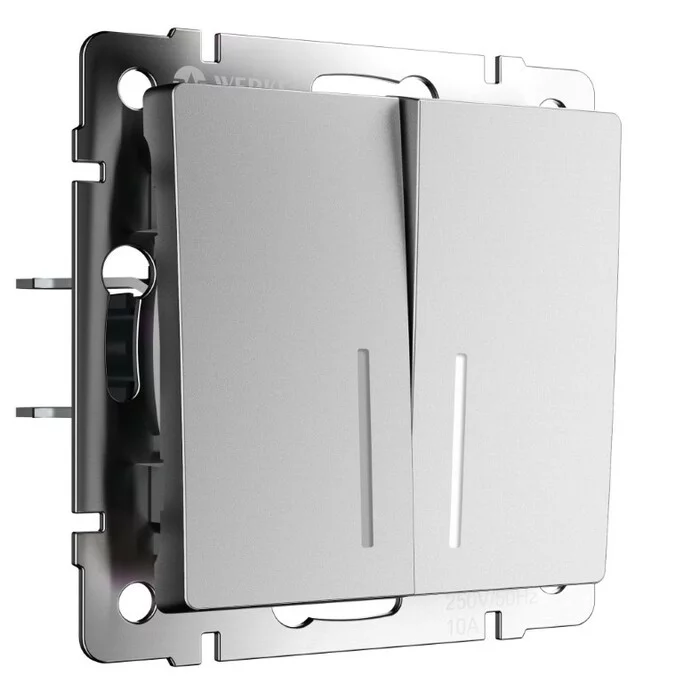 Werkel W1122165  Выключатель двухклавишный проходной с подсветкой (серебряный матовый)