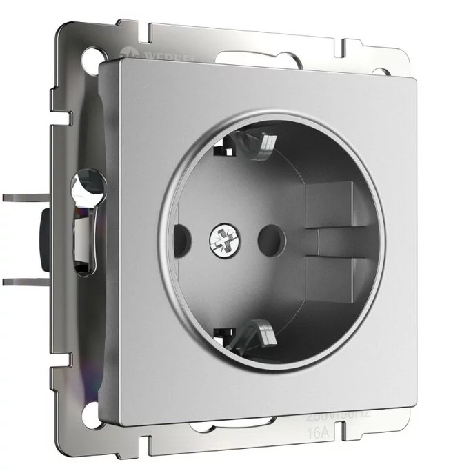 Werkel W1171165  Розетка с заземлением и шторками (серебряный матовый)