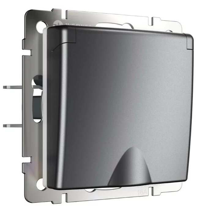 Werkel W1171264  Розетка влагозащ. с зазем. с защит. крышкой и шторками (графит матовый)