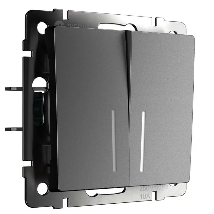 Werkel W1122164  Выключатель двухклавишный проходной с подсветкой (графит матовый)