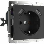 Werkel W1171508  Розетка с заземлением, шторками и USBх2 (черный матовый)