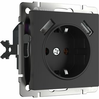 Werkel W1171508  Розетка с заземлением, шторками и USBх2 (черный матовый)