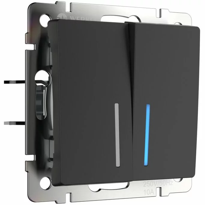 Werkel W1122108  Выключатель двухклавишный проходной с подсветкой (черный матовый)