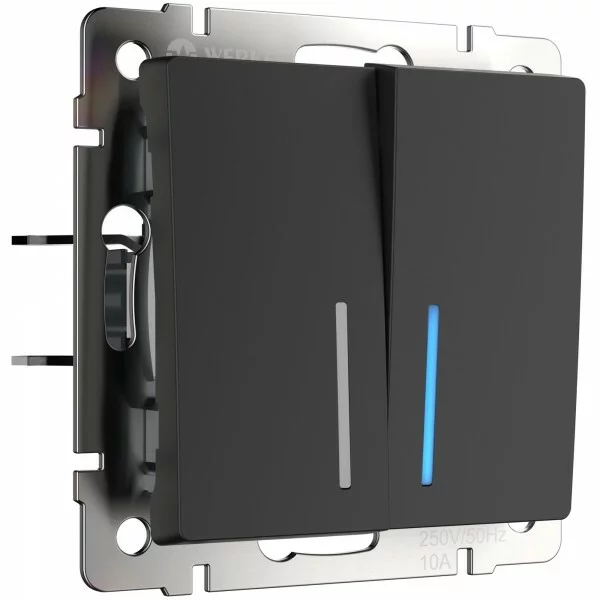 Werkel W1122108  Выключатель двухклавишный проходной с подсветкой (черный матовый)