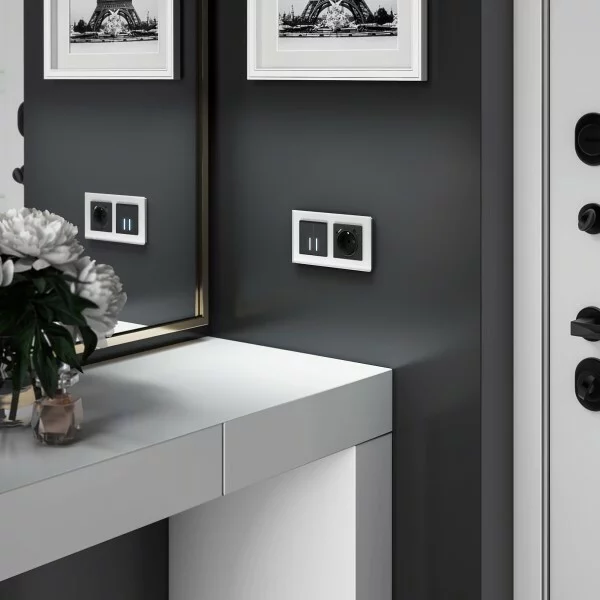 Werkel W1171508  Розетка с заземлением, шторками и USBх2 (черный матовый)