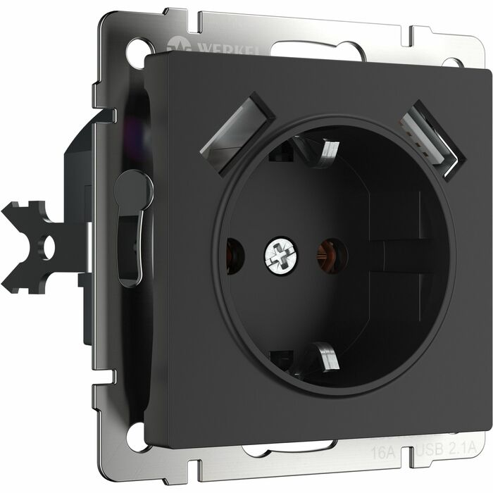 Werkel W1171508  Розетка с заземлением, шторками и USBх2 (черный матовый)