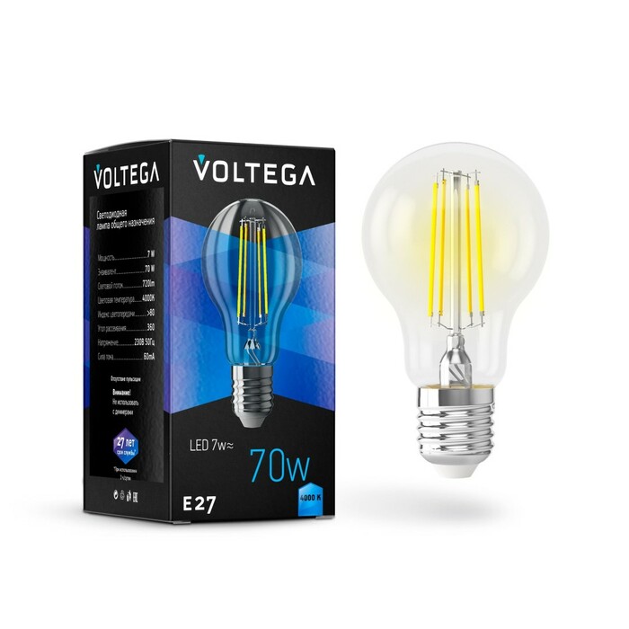 Лампочка Crysta E27l A60 7W 4000K 7141 VG10-A60E27cold7W-F