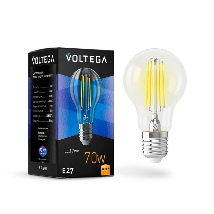 Лампочка Crystal E27 A60 7W 2800K 7140 VG10-A60E27warm7W-F