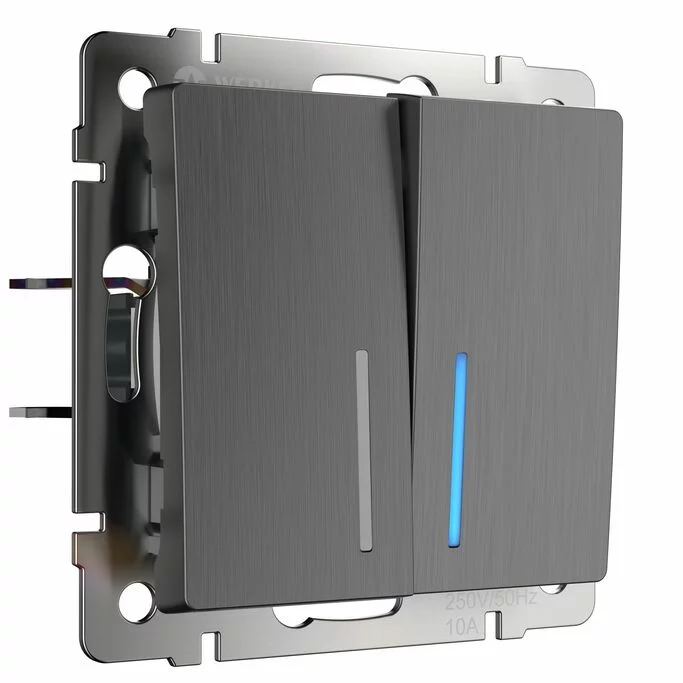 Werkel W1120104  Выключатель двухклавишный с подсветкой (графит рифлен