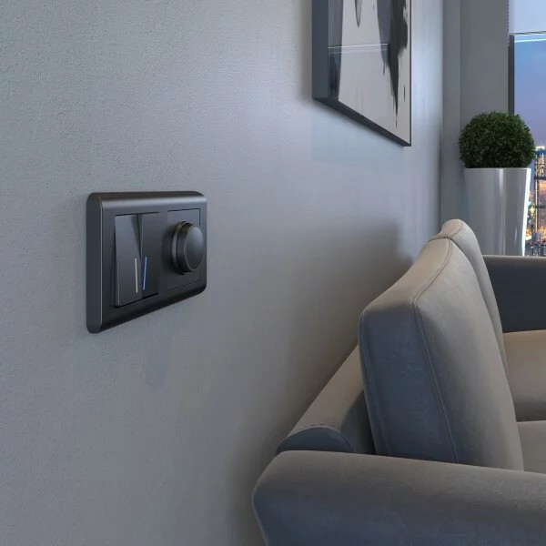 Werkel W1120104  Выключатель двухклавишный с подсветкой (графит рифлен