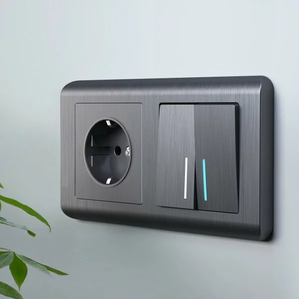 Werkel W1120104  Выключатель двухклавишный с подсветкой (графит рифлен