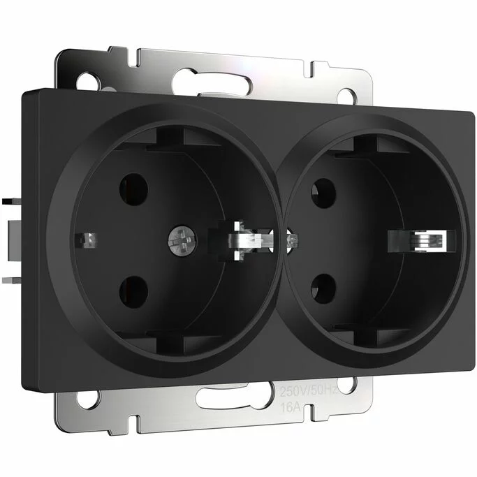 Werkel W1172008  Розетка двойная с заземлением (черный матовый)