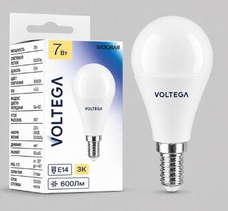 VOLTEGA Светодиодная лампа Базовая Стандарт Шар 7Вт 3000K E14 (3287)