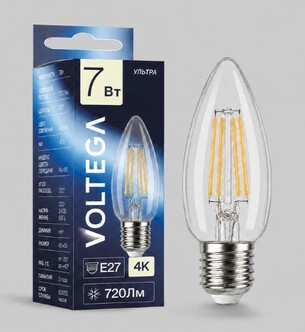 VOLTEGA Светодиодная лампа Ультра Филамент Свеча 7Вт 4000K E27 (3063)