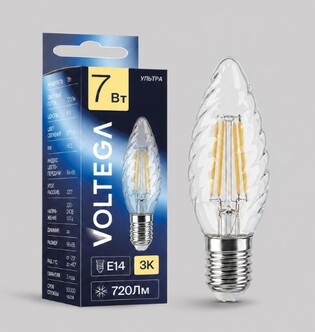 VOLTEGA Светодиодная лампа Ультра Филамент Свеча Corn 7Вт 3000K E14 диммируемая (3169)