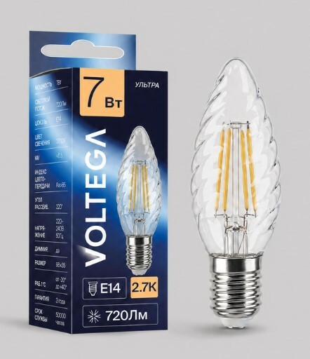 VOLTEGA Светодиодная лампа Ультра Филамент Свеча Corn 7Вт 2700K E14 диммируемая (3168)